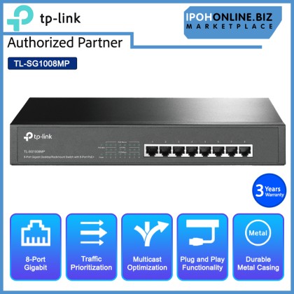 TP-LINK TL-SG1008MP 8 Port Gigabit Desktop Rackmount Network Switch with 8 Port PoE+ 153W Power